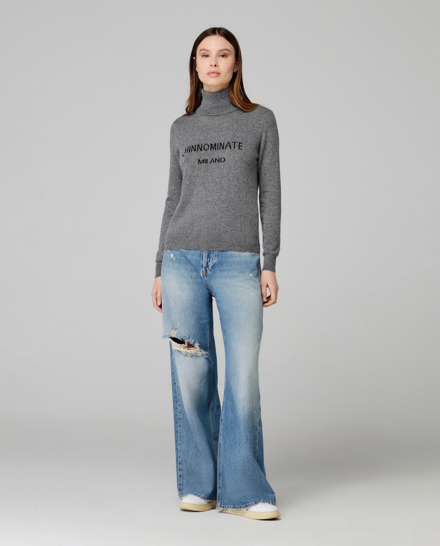 Maglione dolcevita con intarsio in cashmere HINNOMINATE art. HMABW02156 colore grigio