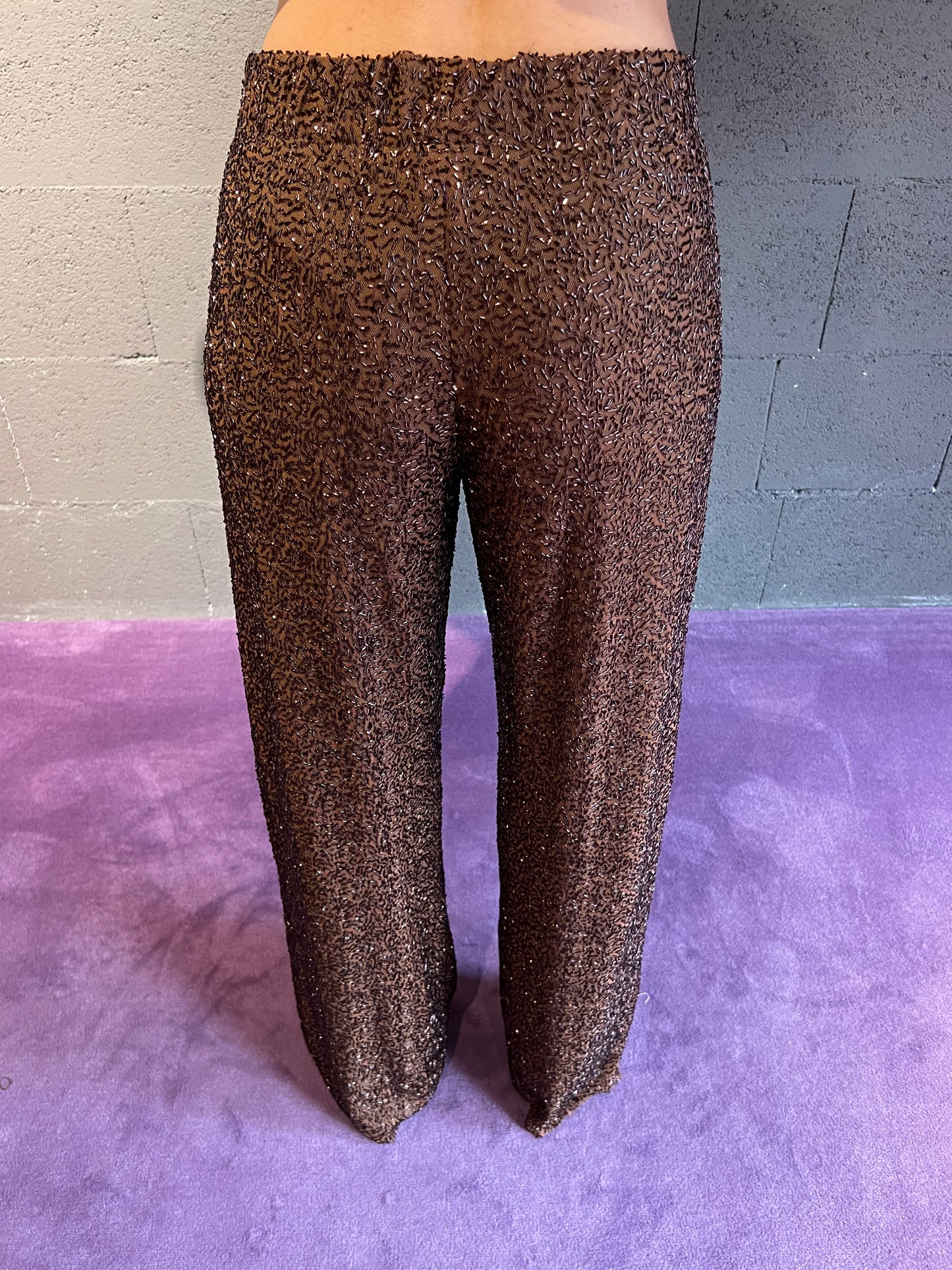 Pantapalazzo con pailettes TENSIONE IN art. FW250005 colore marrone