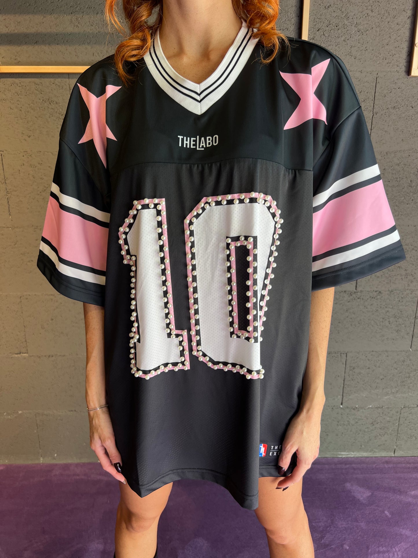 Maxi tshirt con numero con applicazioni perle THE LABO art. THE LABO10 colore marrone, nero