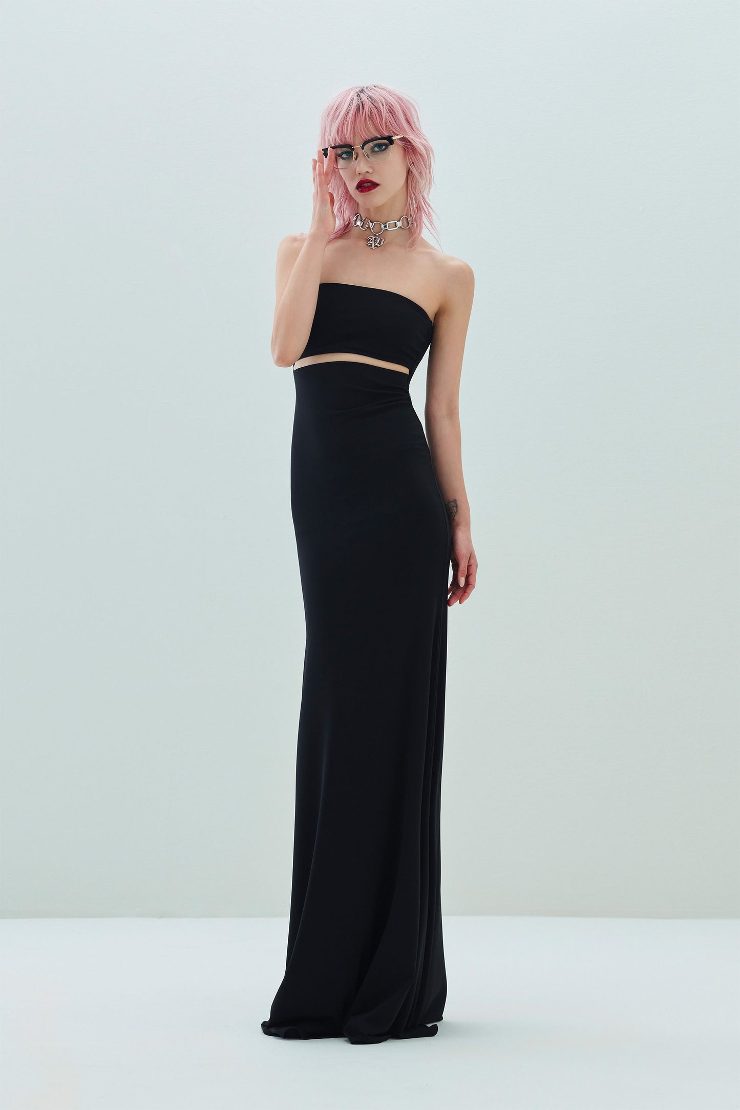 Abito a fascia cut out dress demi stretch colore nero e verde militare ANIYE BY art.185788.