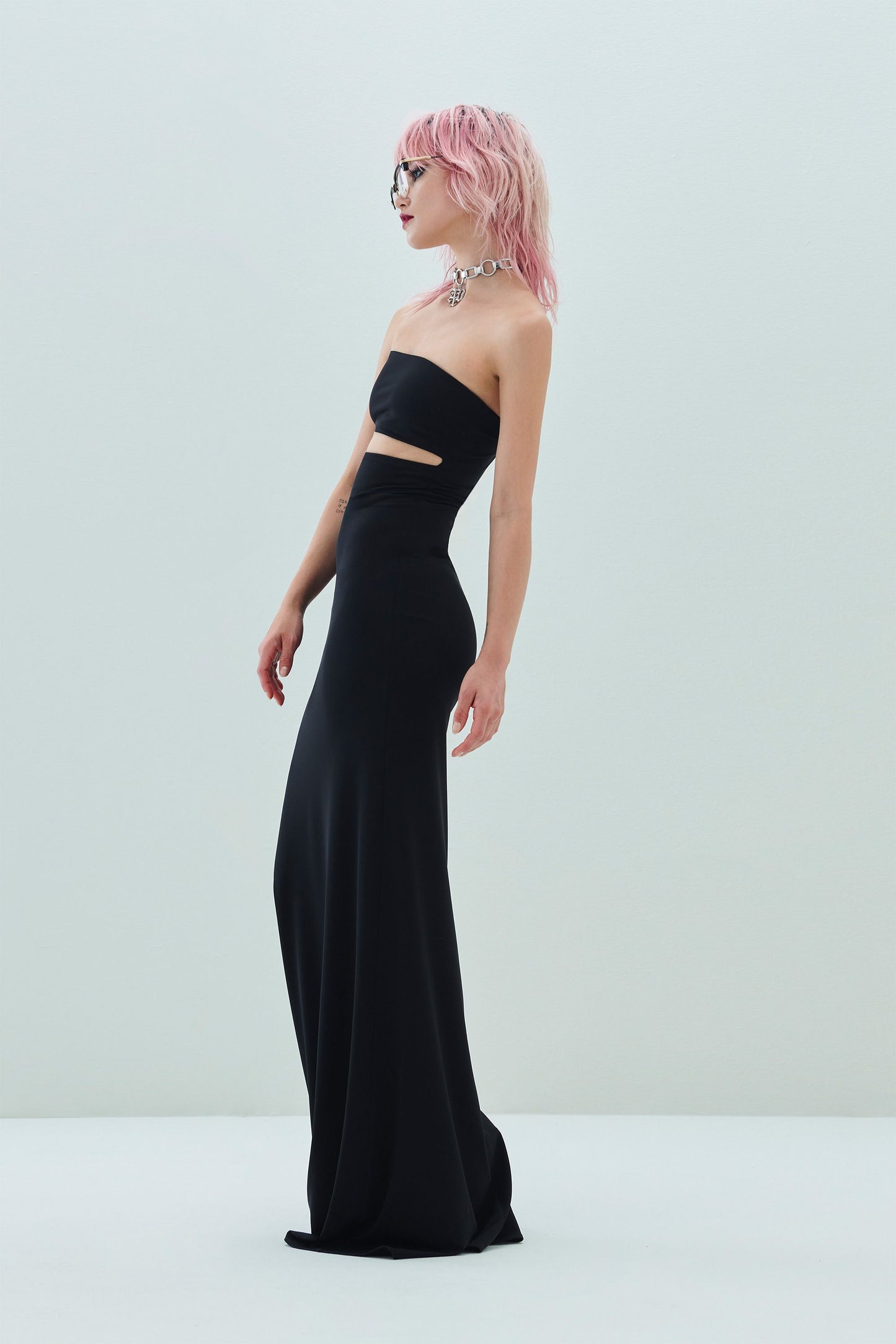 Abito a fascia cut out dress demi stretch colore nero e verde militare ANIYE BY art.185788.