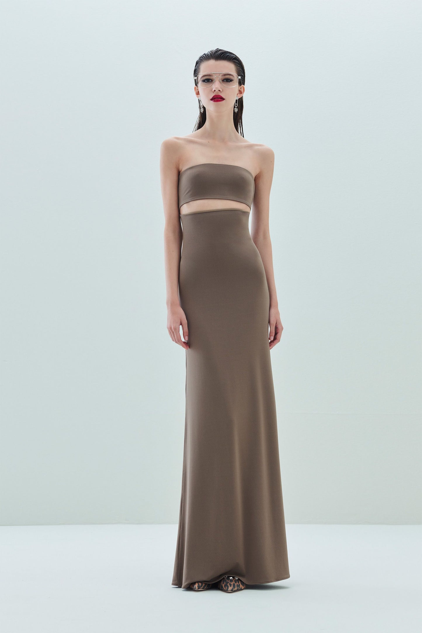 Abito a fascia cut out dress demi stretch colore nero e verde militare ANIYE BY art.185788.