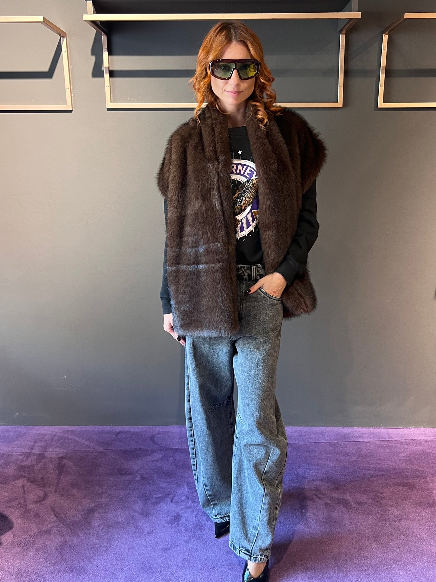 Gilet in ecopelliccia VIVIENNE art. V814624 colore verde, beige, marrone, bordeaux