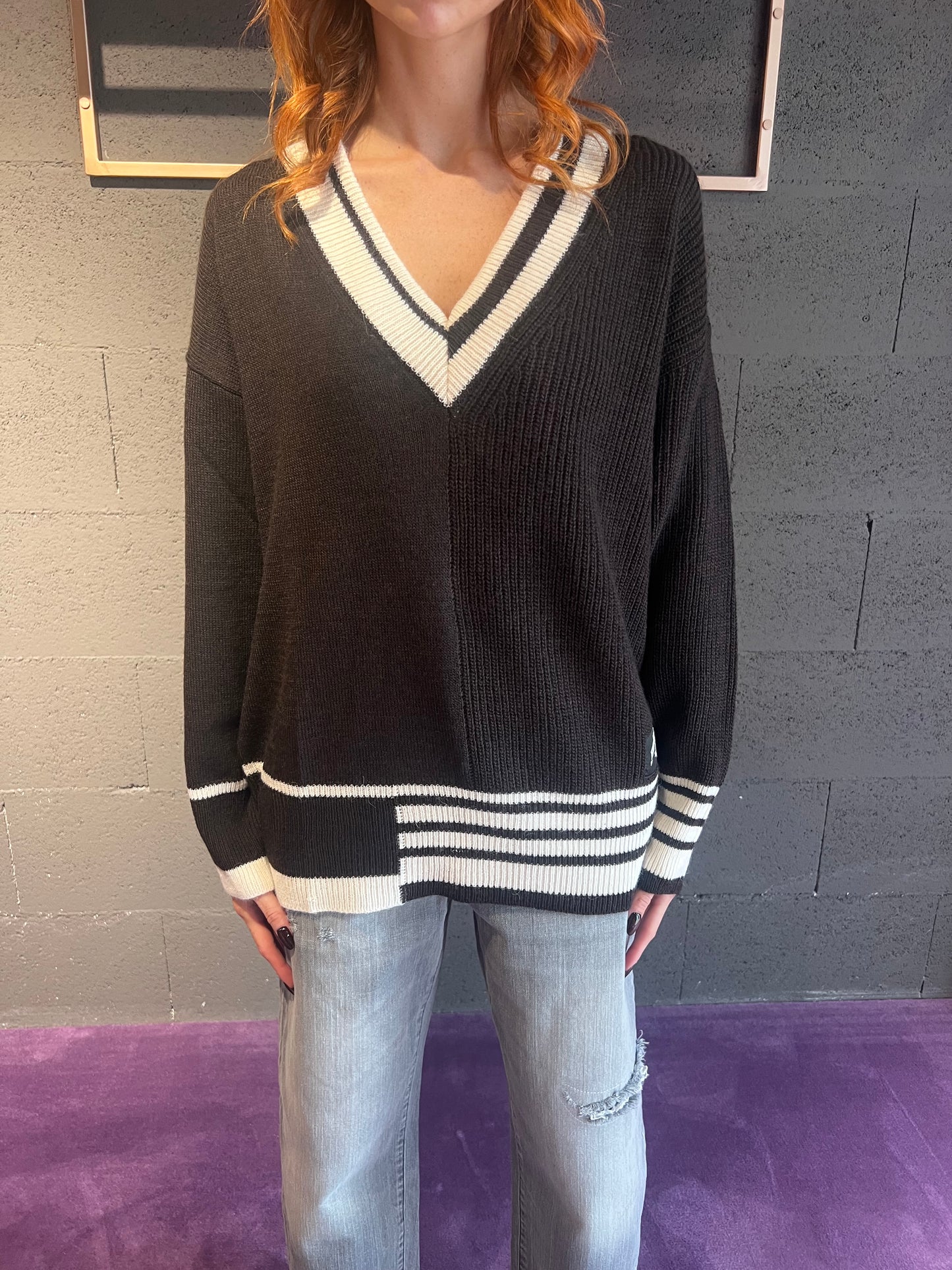 Maxi maglia college scollo a V HINNOMINATE art. HMABW02081 colore marrone