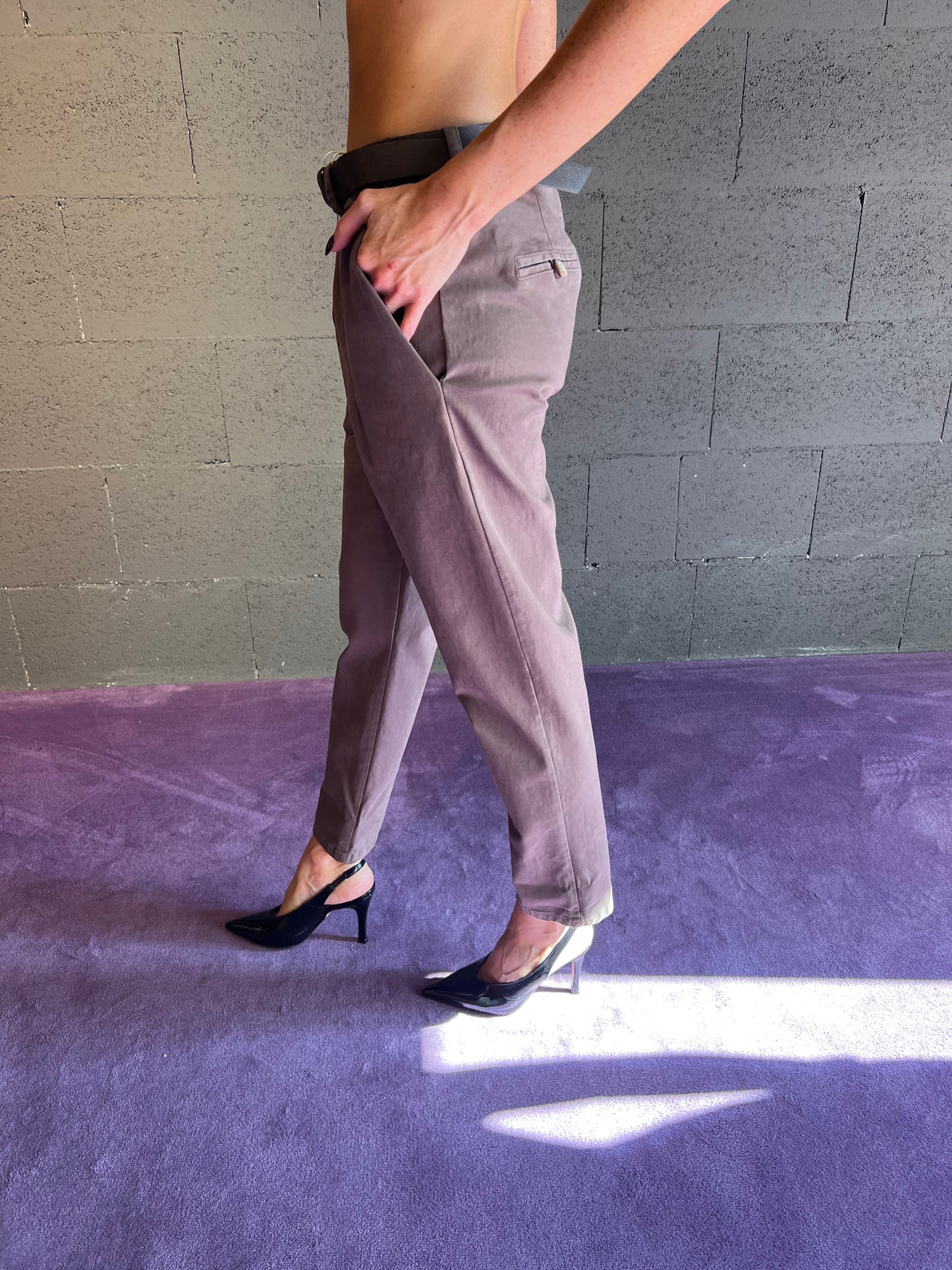 Pantalone tasca afilo con ripresa e cinta MOTEL art. PA3738 colore ciococlato e rosa
