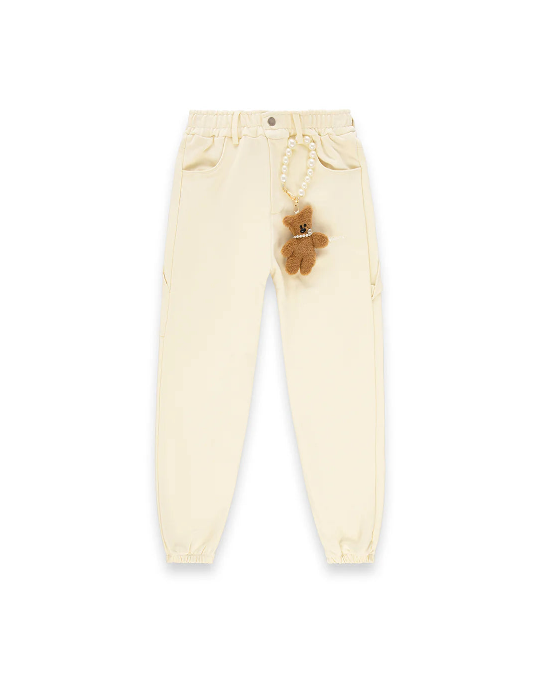 Pantalone in felpa con bottone e accessorio orsetto con catena perle DISCLAIMER art. 25IDS55356 colore panna e nero