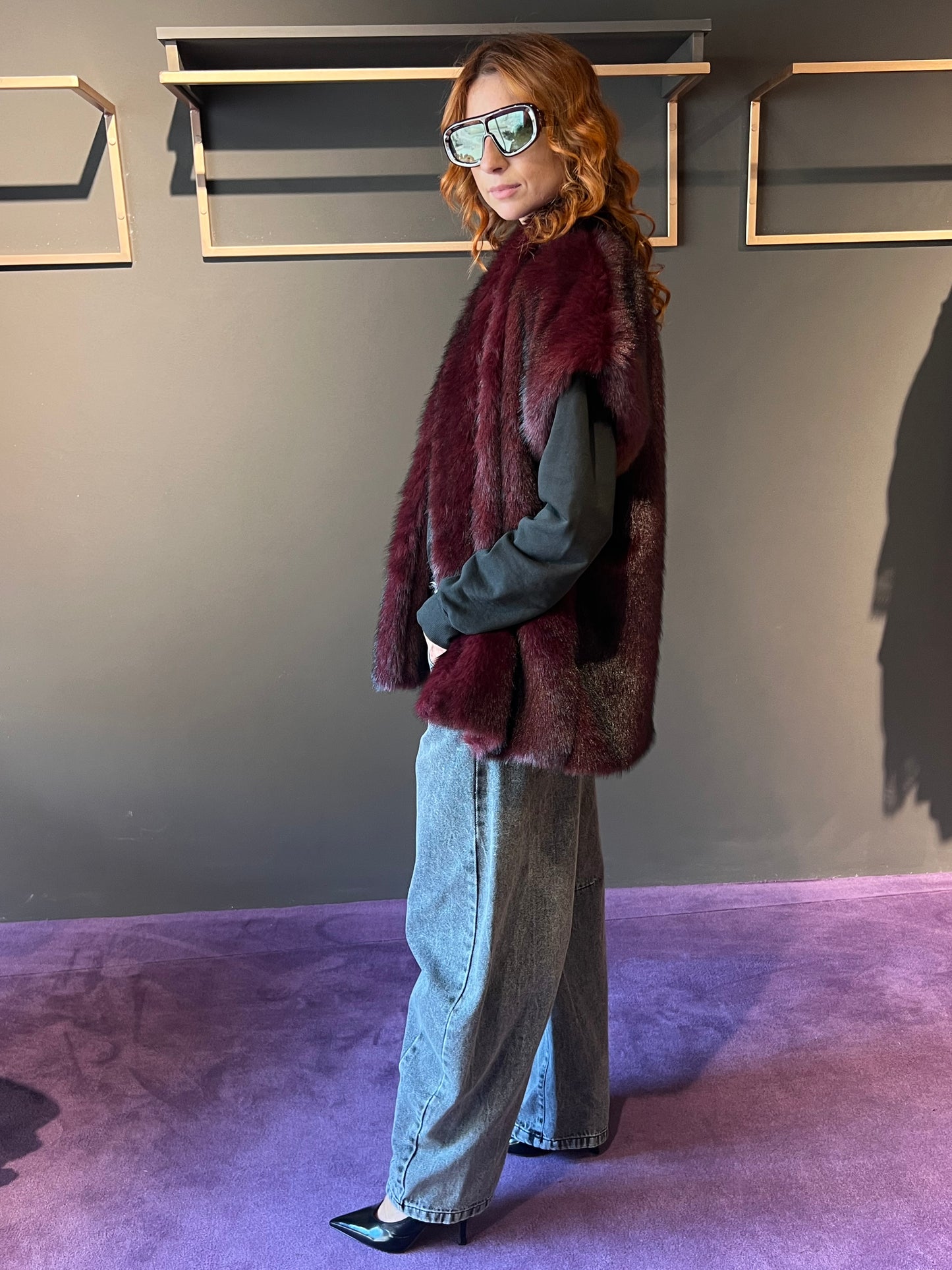 Gilet in ecopelliccia VIVIENNE art. V814624 colore verde, beige, marrone, bordeaux