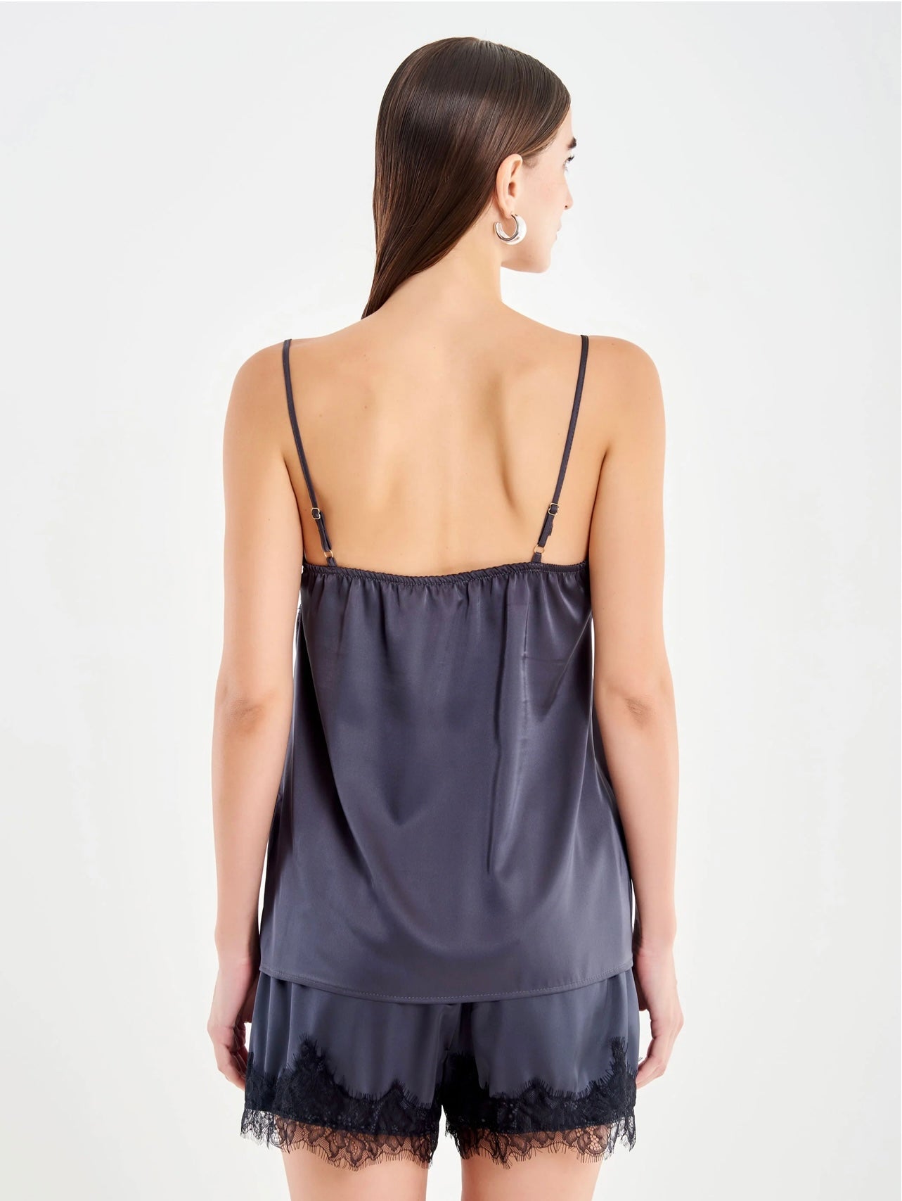 Top in raso con pizzo VICOLO art. TF0928 colore bordeaux, grigio e marrone