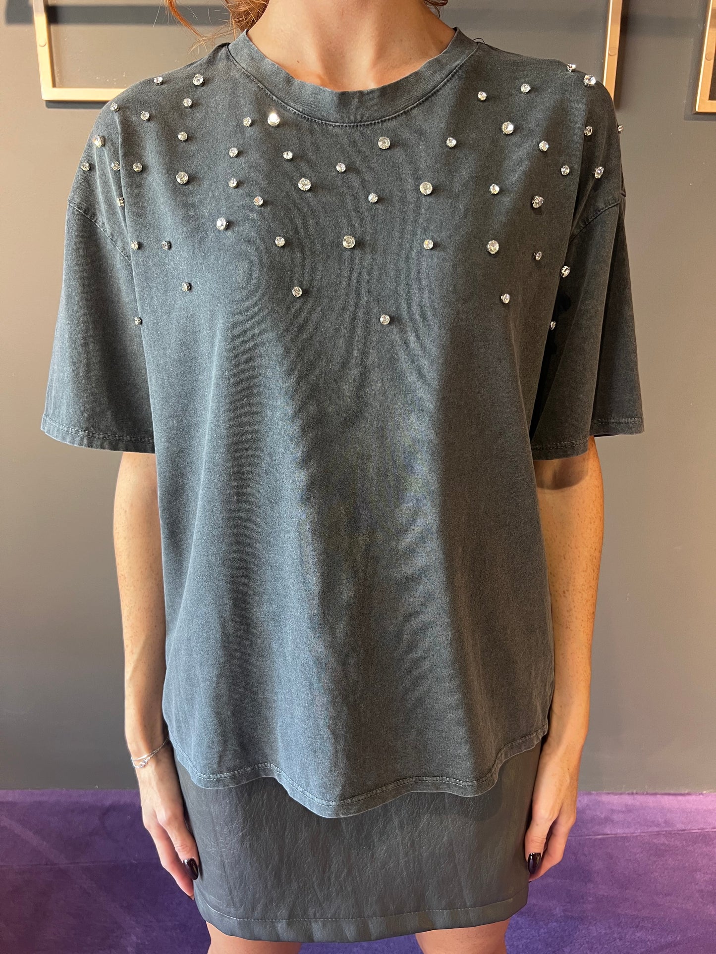Tshirt over con pietre sparse HAVEONE art. TMA-P037 colore grigio