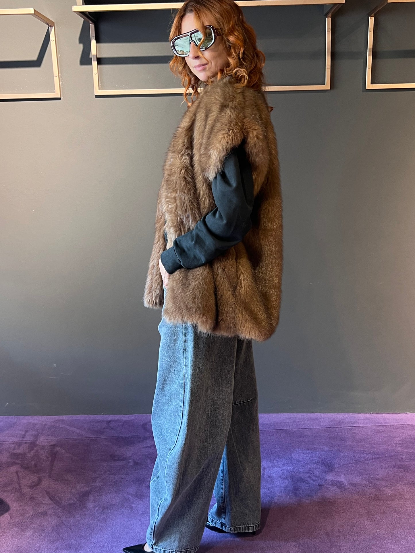 Gilet in ecopelliccia VIVIENNE art. V814624 colore verde, beige, marrone, bordeaux