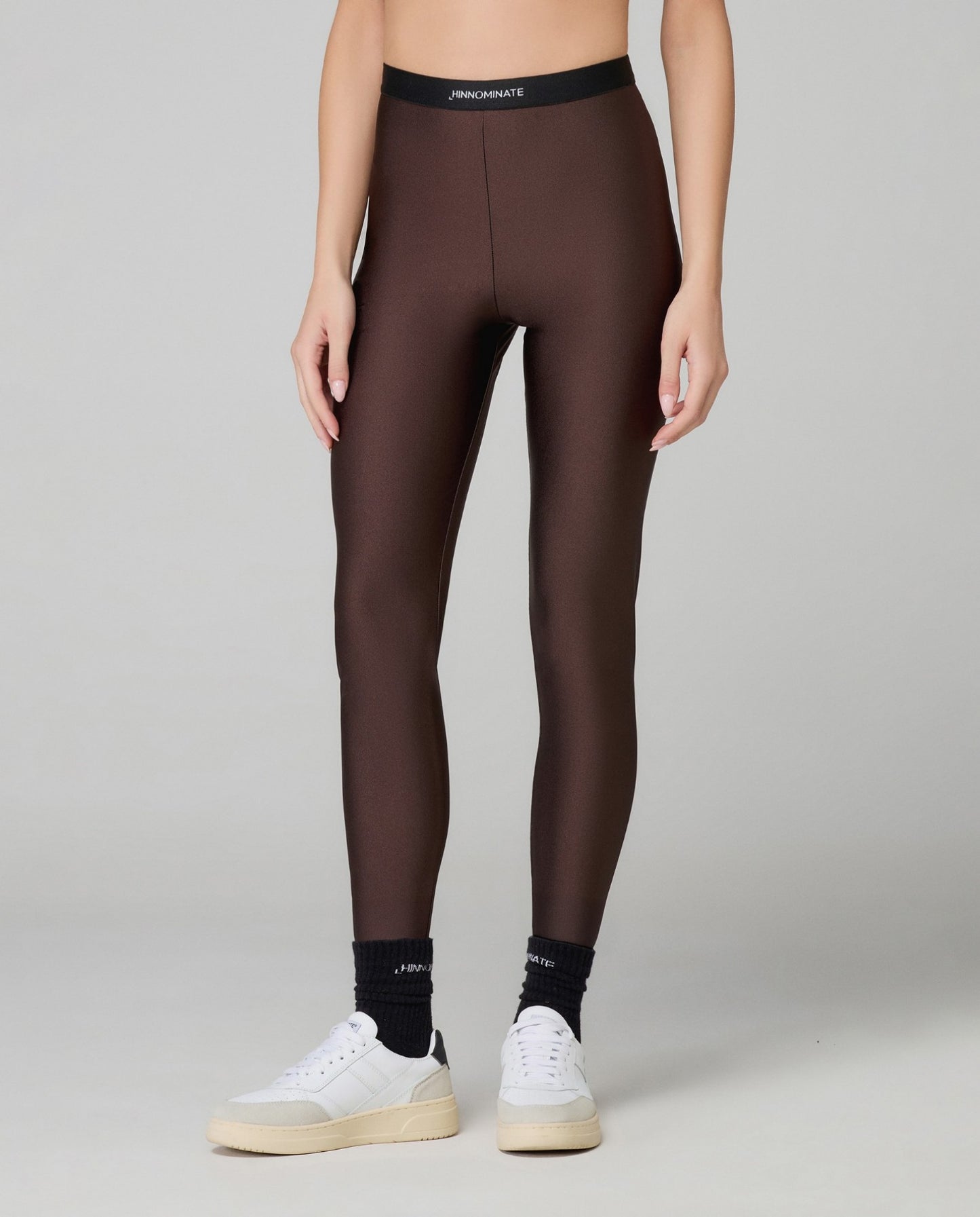 Leggins in lycra lucida con elastco logato HINNOMINATE art. HMABW02023 colore nero, bordeaux, marrone