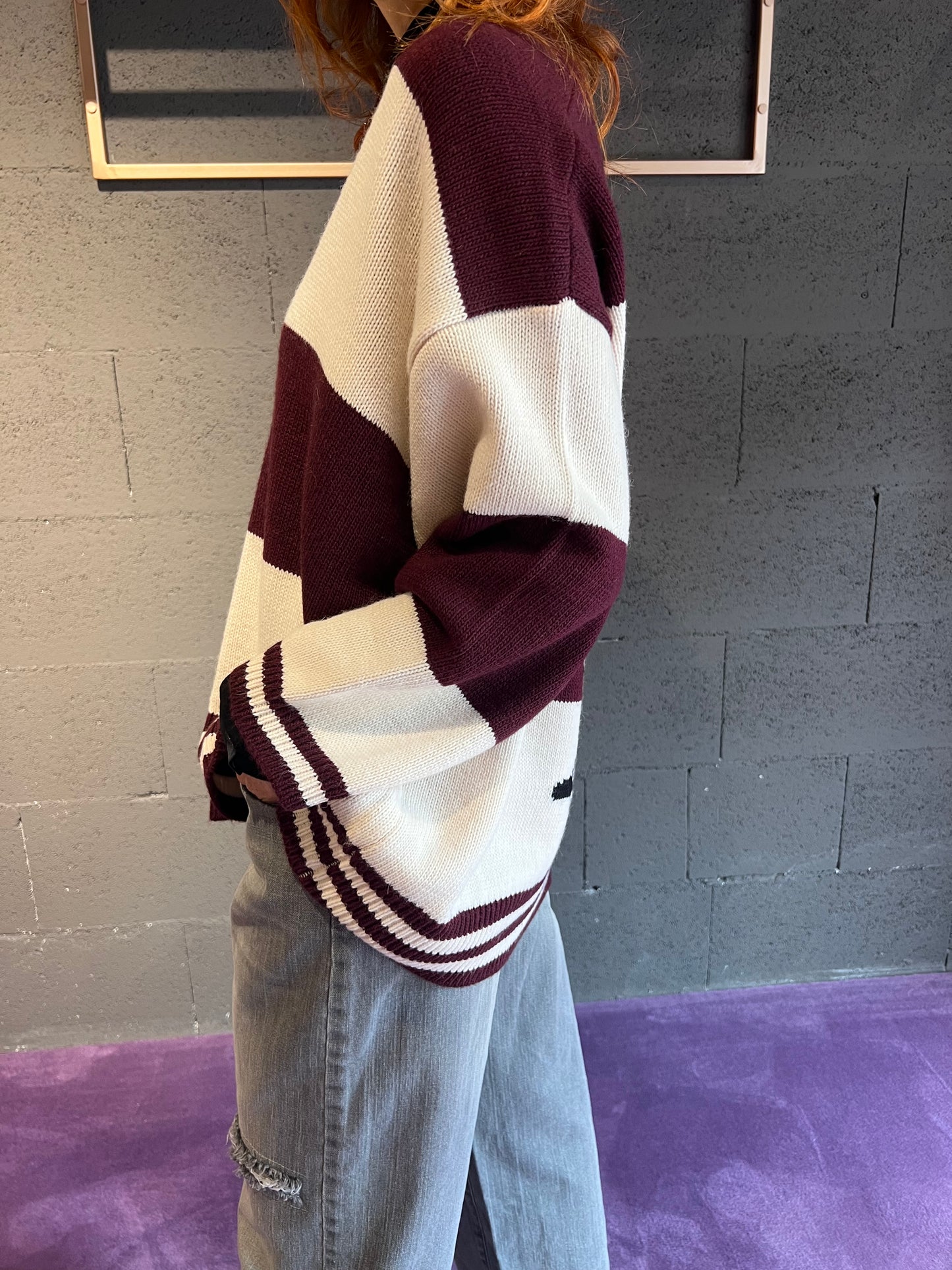 Maxi cardigan rigato con orsetto HAVEONE art. MFP-P130 colore verde, bordeaux
