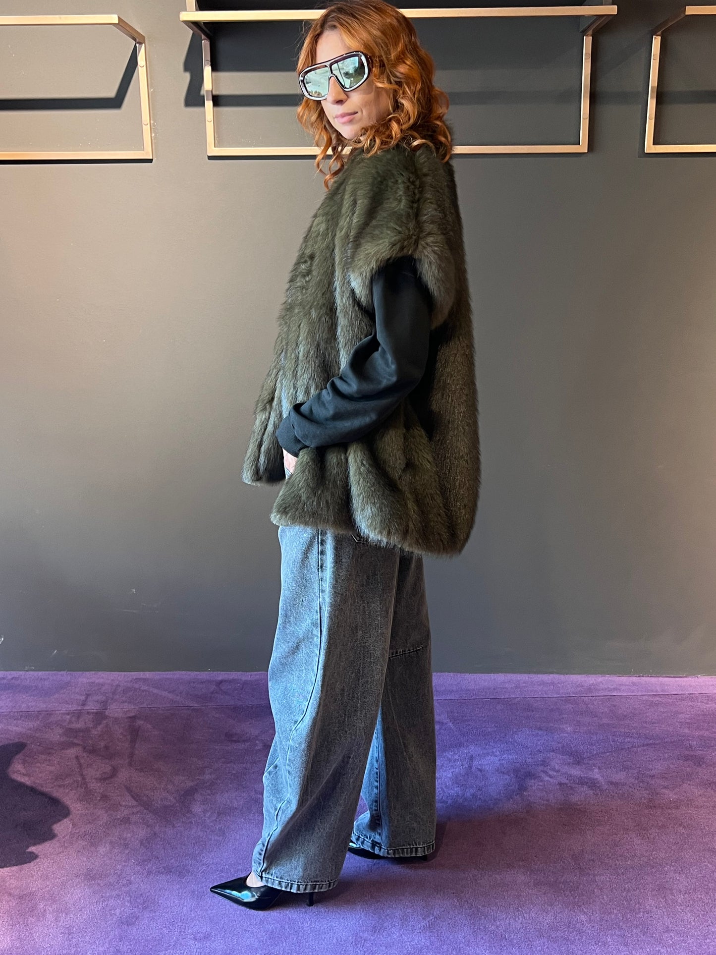 Gilet in ecopelliccia VIVIENNE art. V814624 colore verde, beige, marrone, bordeaux