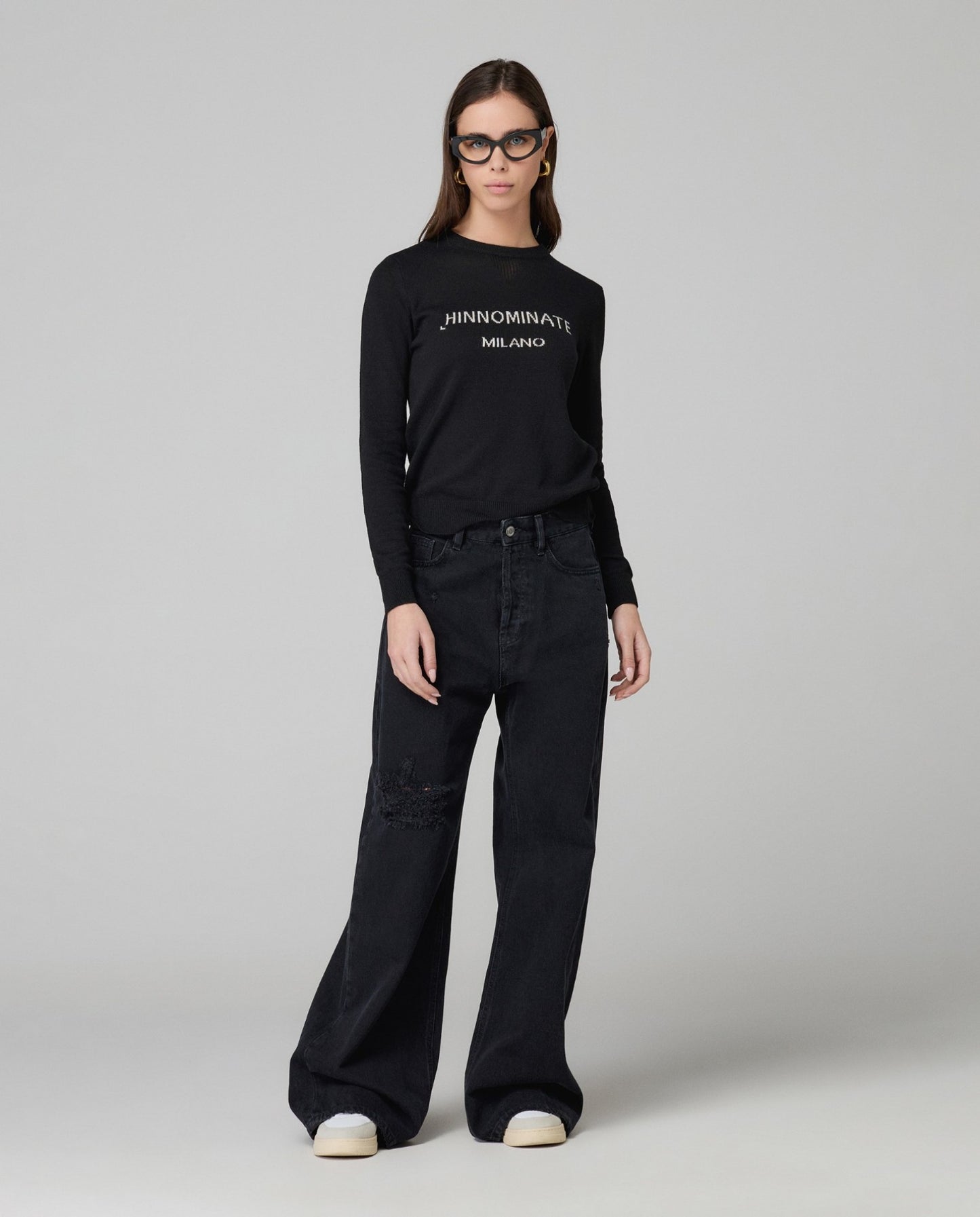 Maglione paricollo con intarsio in misto cashmere HINNOMINATE art. HMABW02155 colore nero