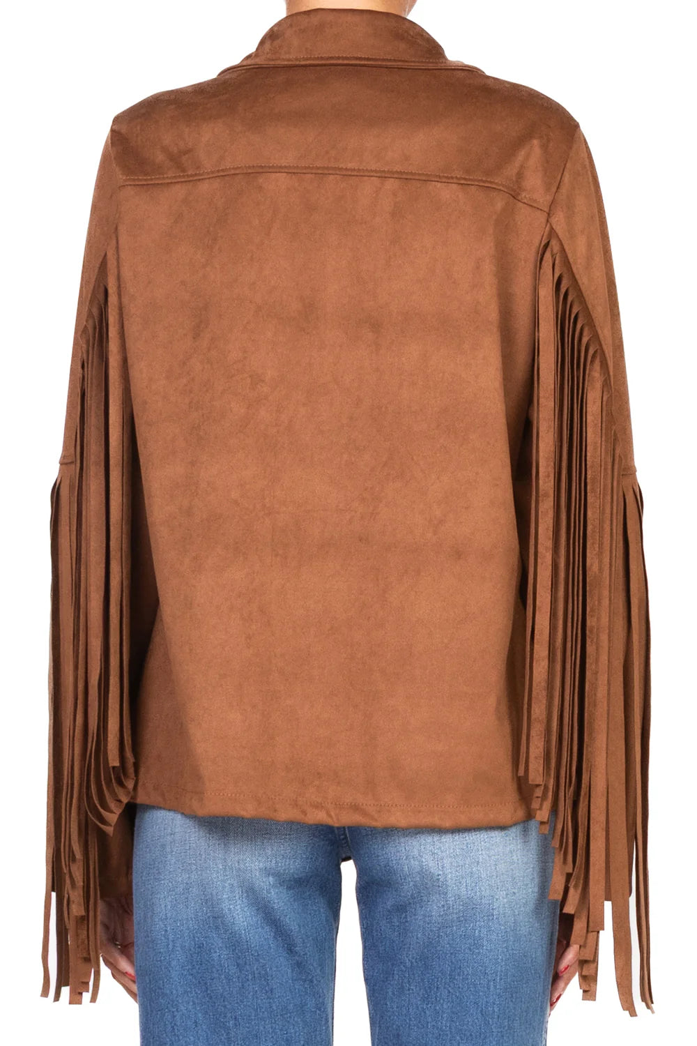 Giacca effetto renna con frange HAVEONE art. JFW-P058 colore cammello e cioccolato
