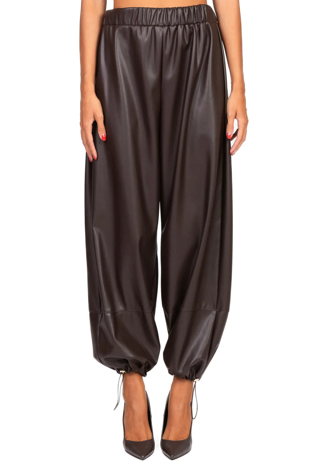 Pantalone in ecopelle con coulisse VICOLO art. TF1043 colore nero e marrone