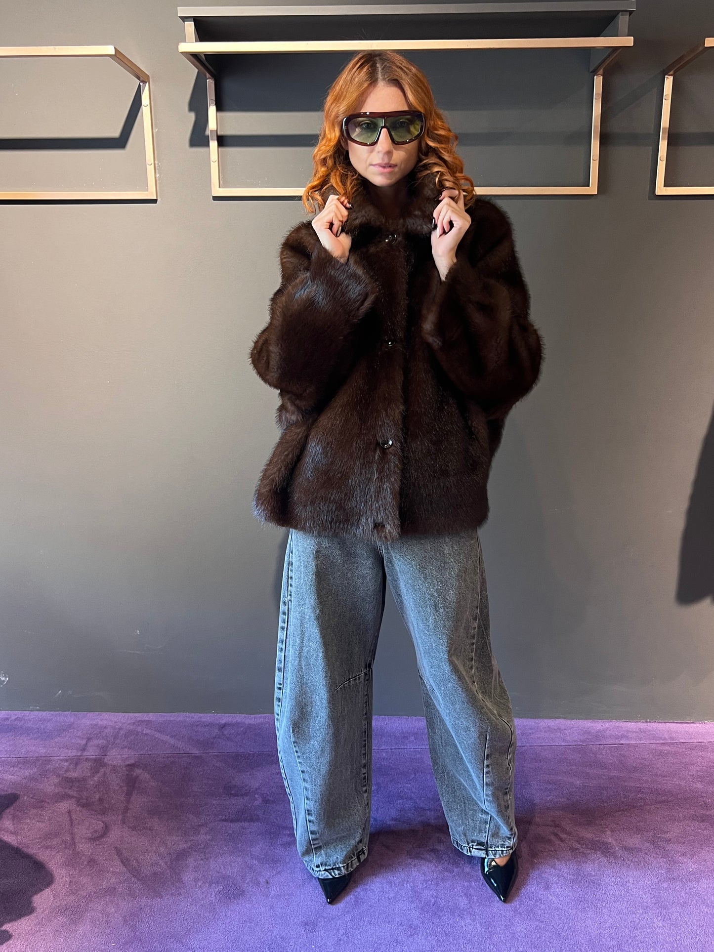Cappotto in ecopelliccia con colletto VIVIENNE art. VGP12533195 colore marrone