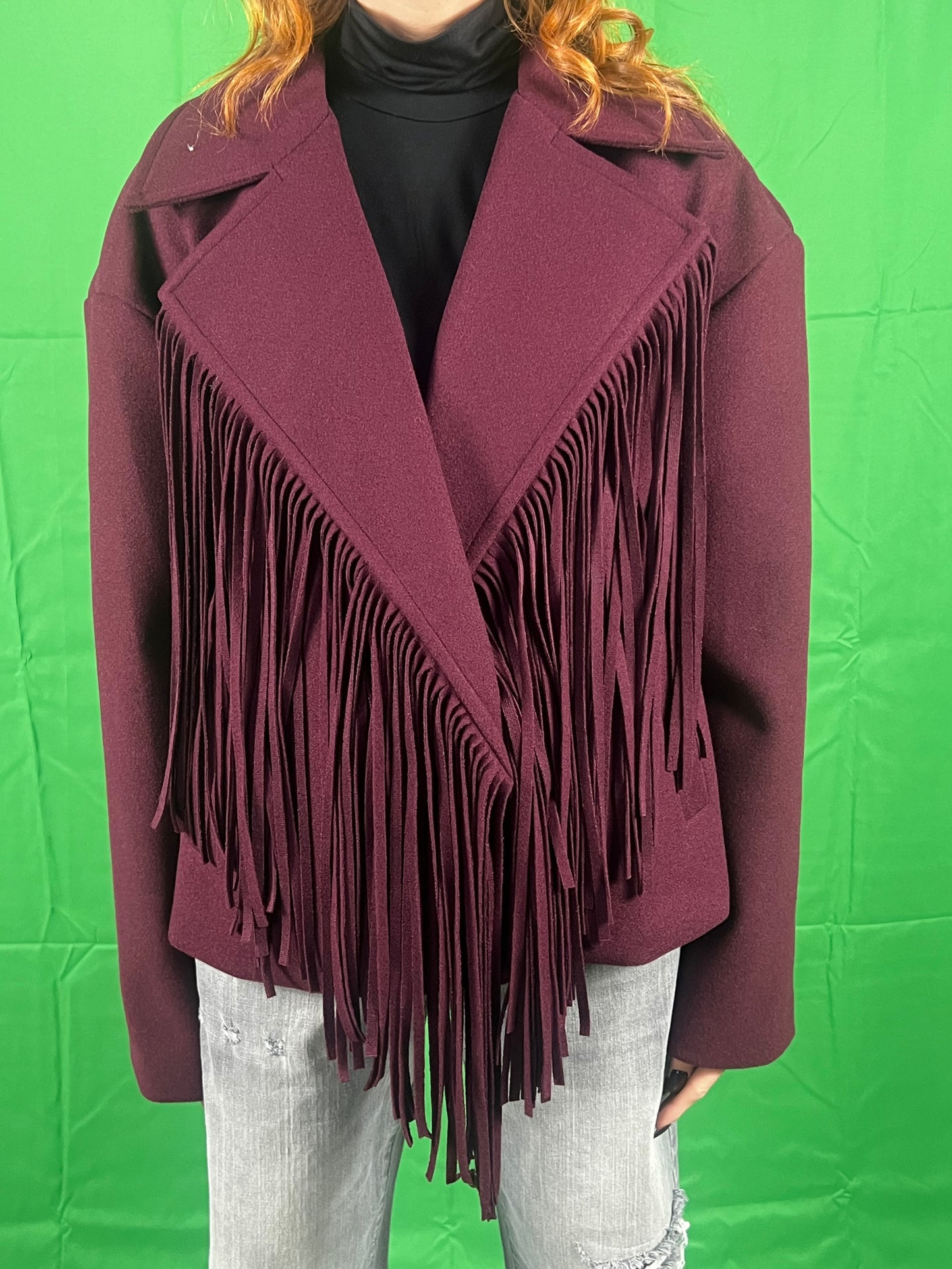 Cappotto over con frange VIVIENNE art. VLD3553 colore bordeaux, marrone