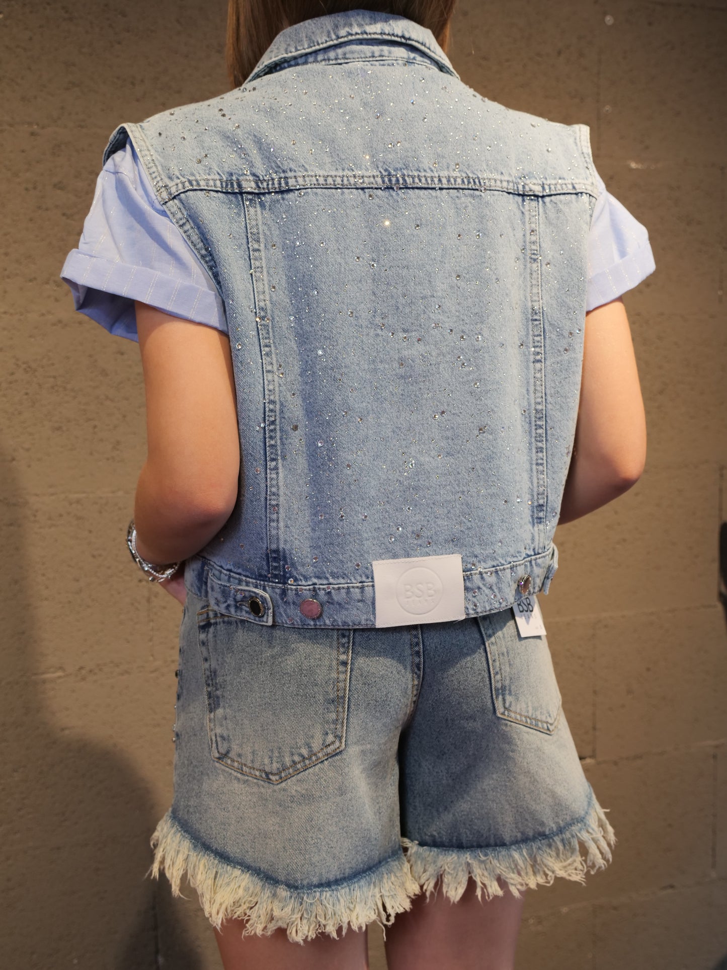 Short in jeans con pietre BSB art. 241904 colore jeans