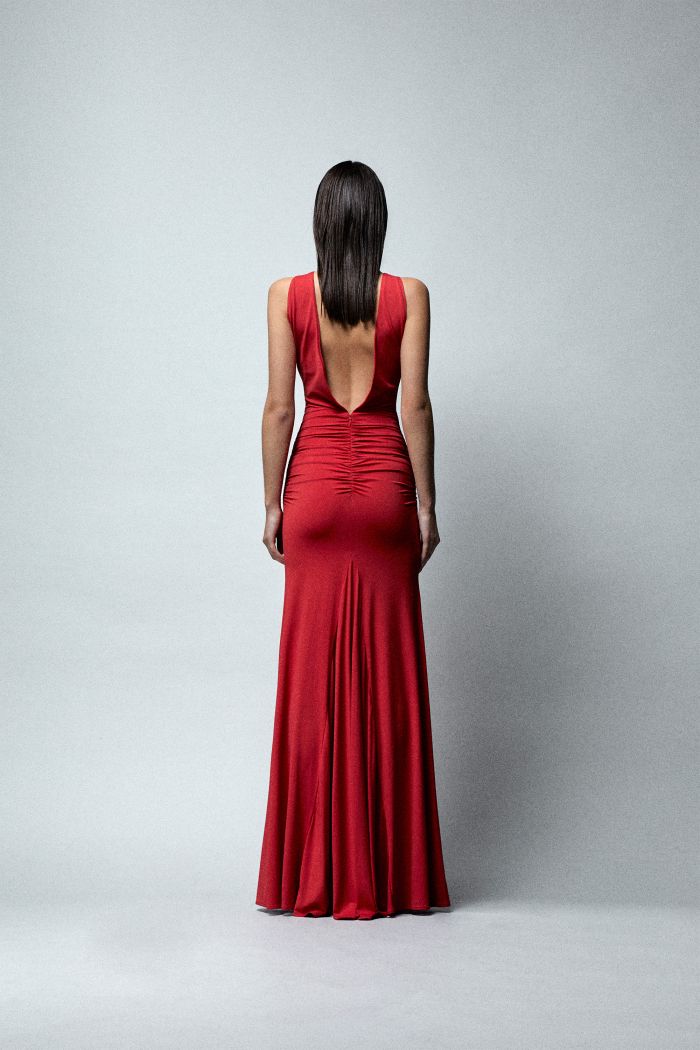Abito a sirena in lycra con scollo a V JETT ANIYEBY 181410 colore rosso e nero