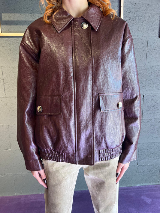 Bomber in vinile imbottito con tascone MOTEL art. 225165 colore nero e bordeaux