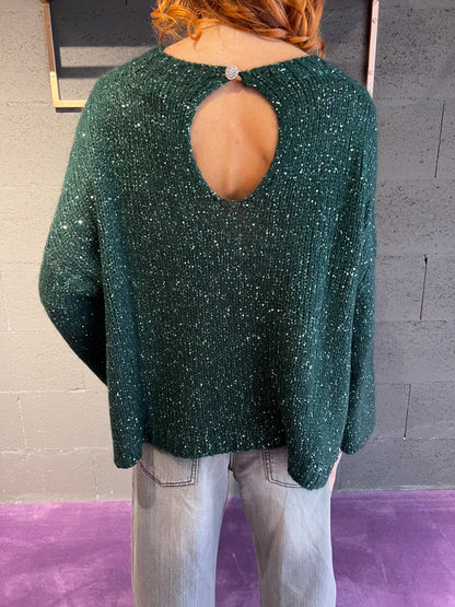 Maglione con brillantini con apertura dietro TENSIONE IN art. MHP520 colore bordeaux, verde, marrone
