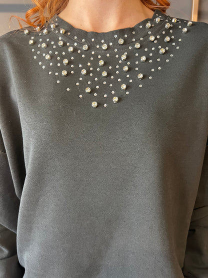 Felpa con collo in pietre HAVEONE art. FFW-P031 colore nero