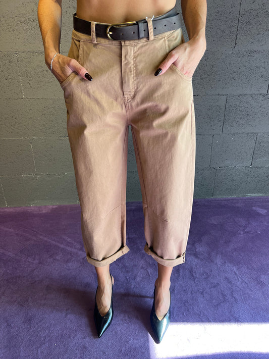 Pantalone vita alta con cinta MOTEL art. PA5047 colore beige e panna