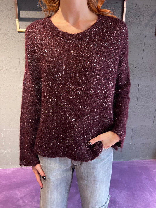 Maglione con brillantini con apertura dietro TENSIONE IN art. MHP520 colore bordeaux, verde, marrone
