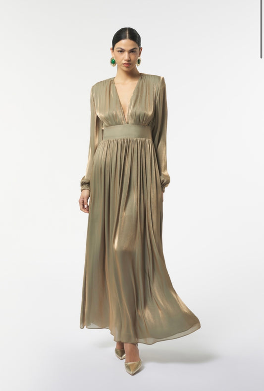 Abito lungo con manica taglio impero e scollo V SILENCE art. AB4247 colore olio