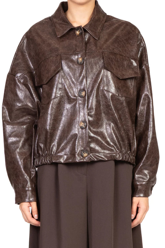 Bomber in vinile HAVEONE art. KJK-P072 colore marrone,nero