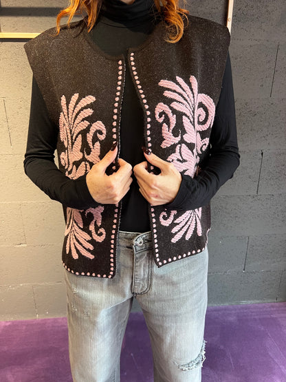 Gilet apeeto con ricamo damascato TENSIONE IN art. W5HMG35A400 colore panna e marrone