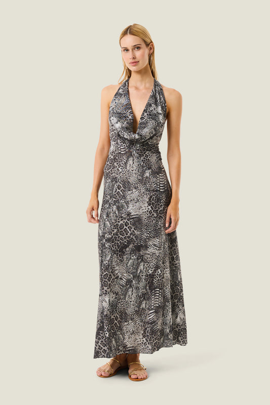 Abito lungo schiena scoperta animalier resort 4GIVENESS art. 126WRWAL5764 colore grigio