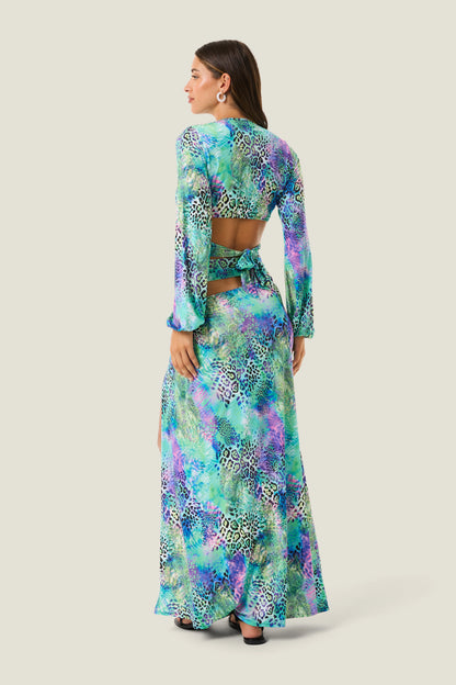 Gonna lunga anello e spacco patch animalier 4GIVENESS art. 126WRWGO5874 colore celeste