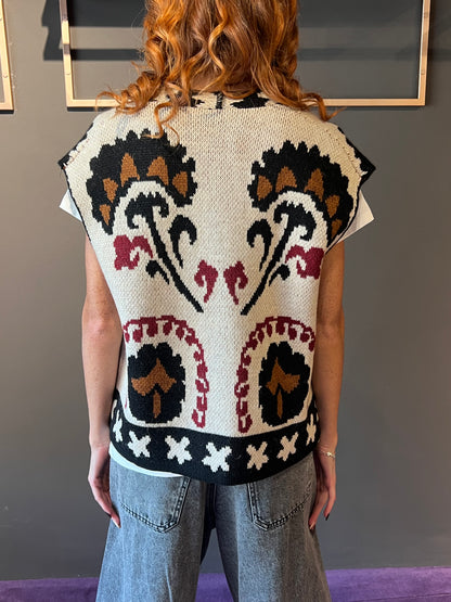 Gilet fantasia in maglia senza bottoni DIXIE art. L768YO35 colore panna