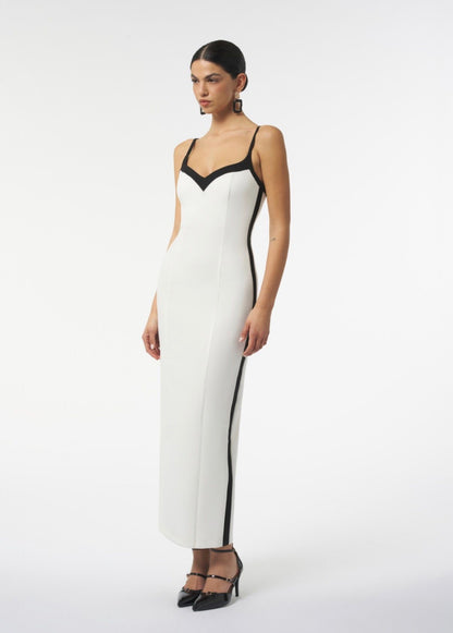 Abito lungo, tubino, con spacco dietro , bicolor SILENCE art. AB4227 colore nero e bianco