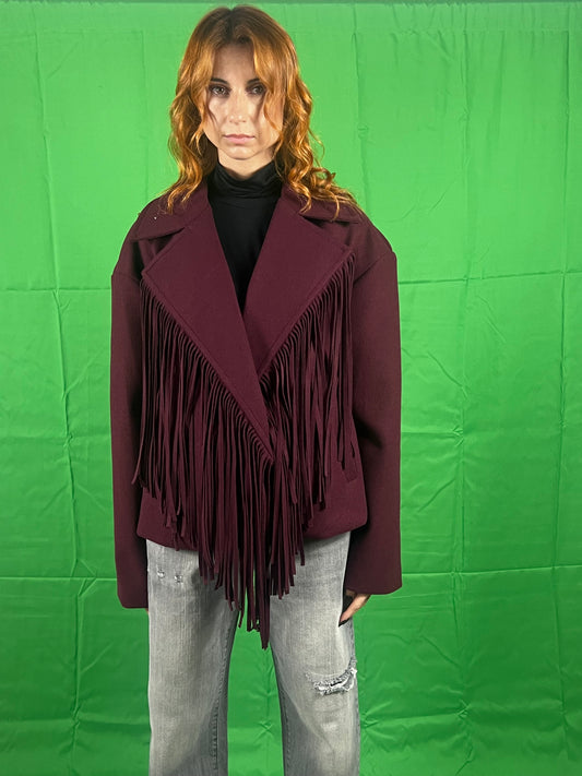 Cappotto over con frange VIVIENNE art. VLD3553 colore bordeaux, marrone