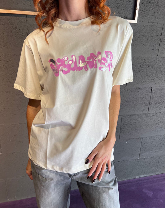 Tshirt manica corta in jersey con scritta logo avanti DISCLAIMER art. 25IDS55169 colore nero e panna