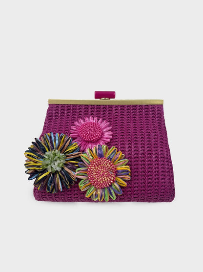 Pochette in rafia con applicazioni fiori NALI' art. SNPC0022 colore fucsia
