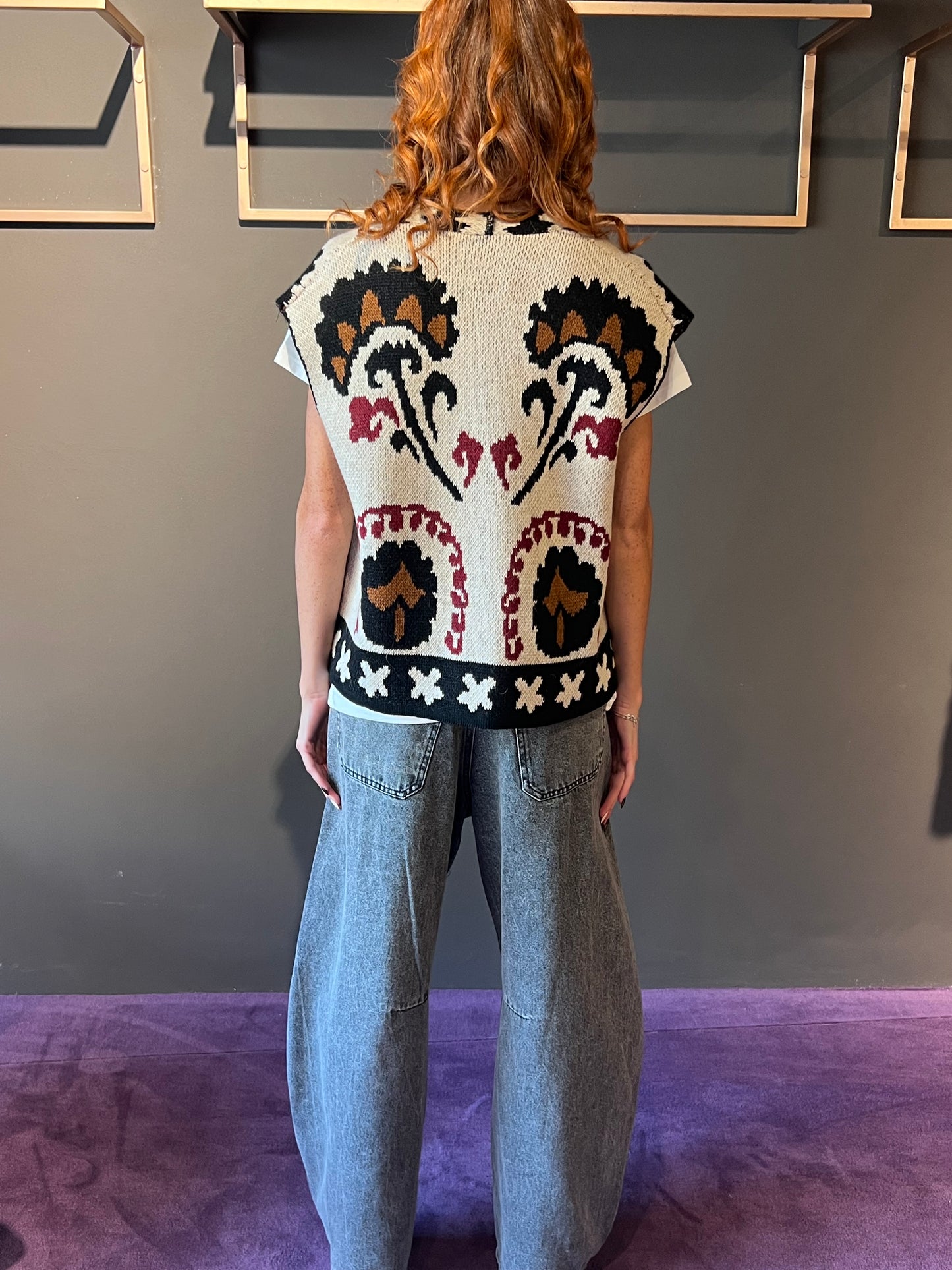 Gilet fantasia in maglia senza bottoni DIXIE art. L768YO35 colore panna