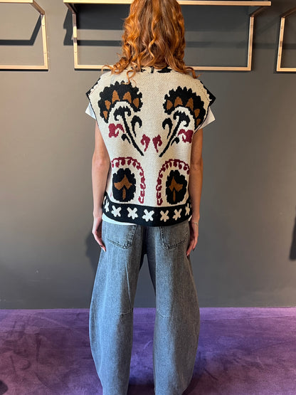 Gilet fantasia in maglia senza bottoni DIXIE art. L768YO35 colore panna