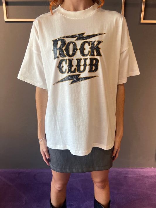 Tshirt over con scritta "rock club " VICOLO art. RF0296 colore panna