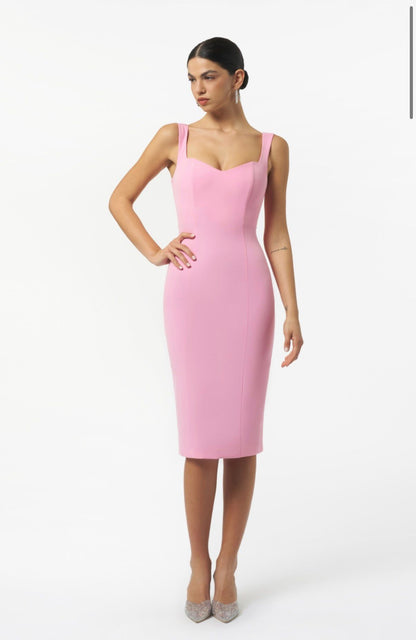Tubino longuette scollo a cuore squadrato e spacco dietro SILENCE art. NP4045 colore rosa e nero