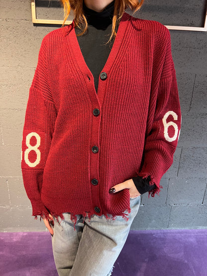 Cardigan a costine con stampa manica VICOLO art. 77119F colore bordeaux e verde