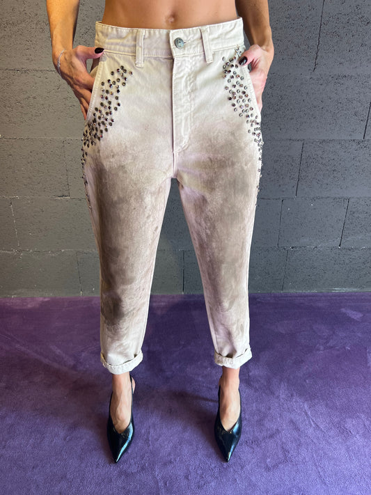 Jeans spalmato con borchie SOUVENIR art. S38M0809 colore beige