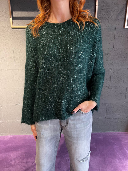 Maglione con brillantini con apertura dietro TENSIONE IN art. MHP520 colore bordeaux, verde, marrone