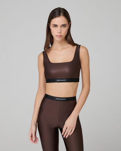 Top In Lycra Lucida Con Elastico Logato In Contrasto HINNOMINATE art. HMABW02022 colore bordeaux e marrone