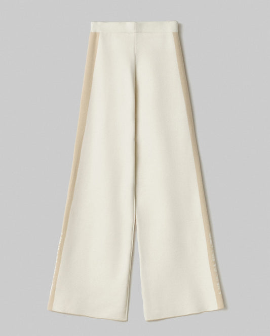 Pantalone in magliacon bande in contrasto e logo in punto rovescio HINNOMINATE art. HMABW02131 colore panna