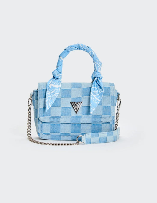 Borsa piccola in jeans con manico foulard VICOLO art. XAB0015 colore celeste