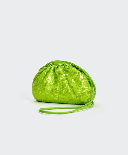 Pochette pailettata con tracolla in ecopelle VICOLO art. XAB0019 colore verde e panna